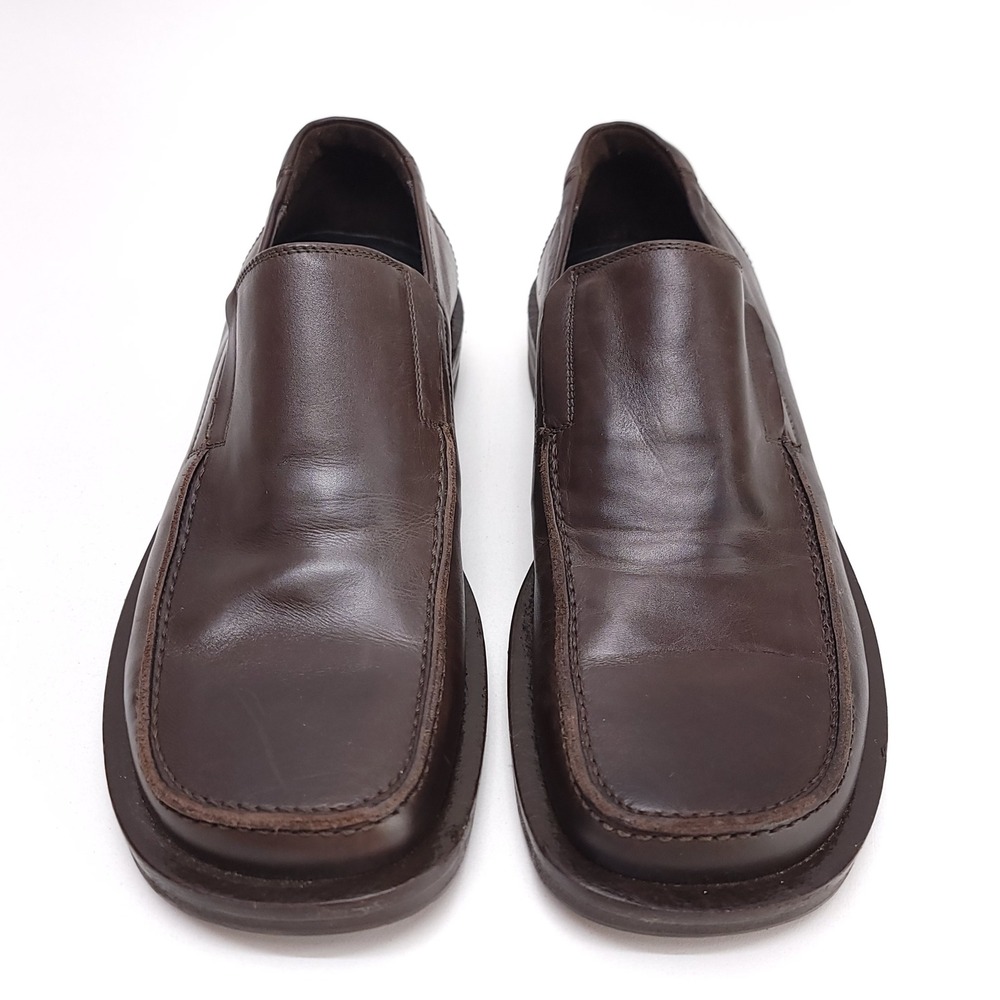 Vintage Alfani Trooper Mens 7 Brown Leather Square Toe Loafers Made in Italy - Picture 2 of 8